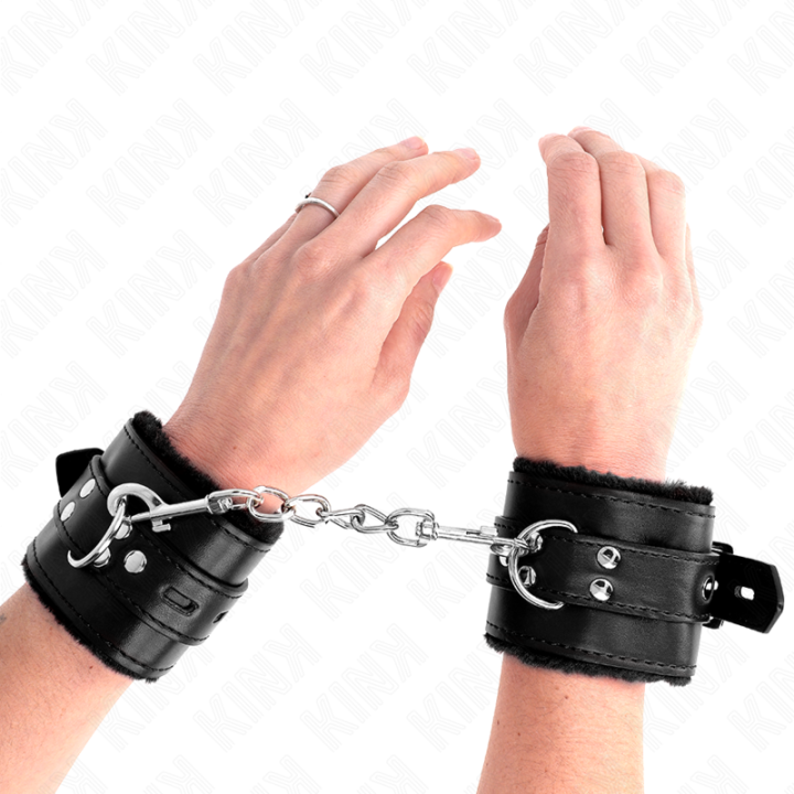 Kink - Pulso Forro de Pele Com Furos Quadrados Preto e Cinto Preto Ajustável 17-29 cm x 6 cm
