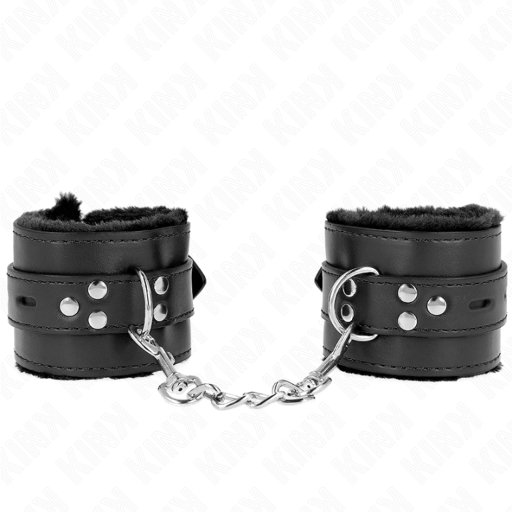 Kink - Appui-Poignets Doublés de Fourrure Avec Trous Carrés Noir et Ceinture Noire Réglable 17-29 cm x 6 cm