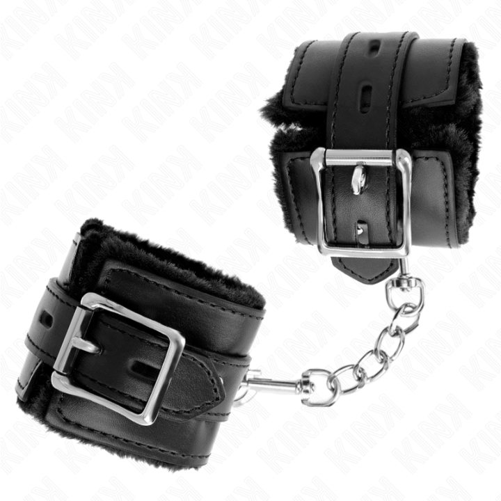 Kink - Pulso Forro de Pele Com Furos Quadrados Preto e Cinto Preto Ajustável 17-29 cm x 6 cm
