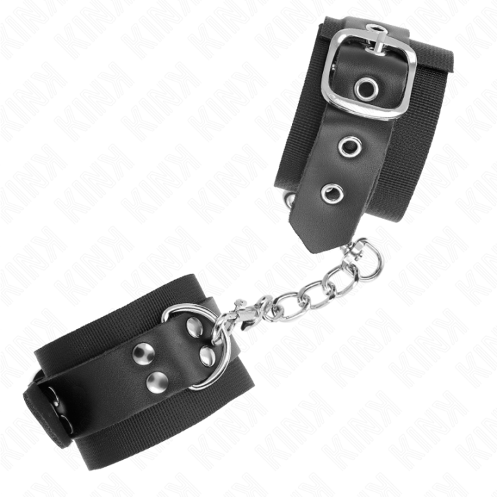 Kink - Punhos de Nylon Preto Com Cinto de Couro Preto Ajustável 19-29 cm x 5,1 cm