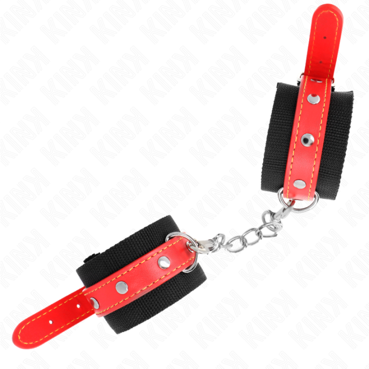 Kink - Resistenza da Polso in Nylon Nero Con Similpelle Rosso Regolabile 19-24 cm x 5,5 cm