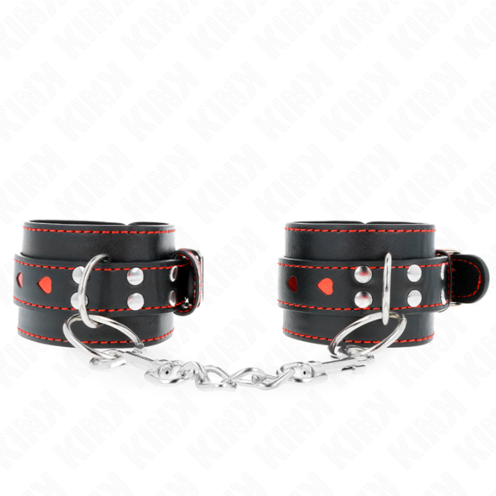 Kink - Muñequeras Negro Con Incrustación de Corazón Rojo Ajustable 21-28 cm x 5.5 cm
