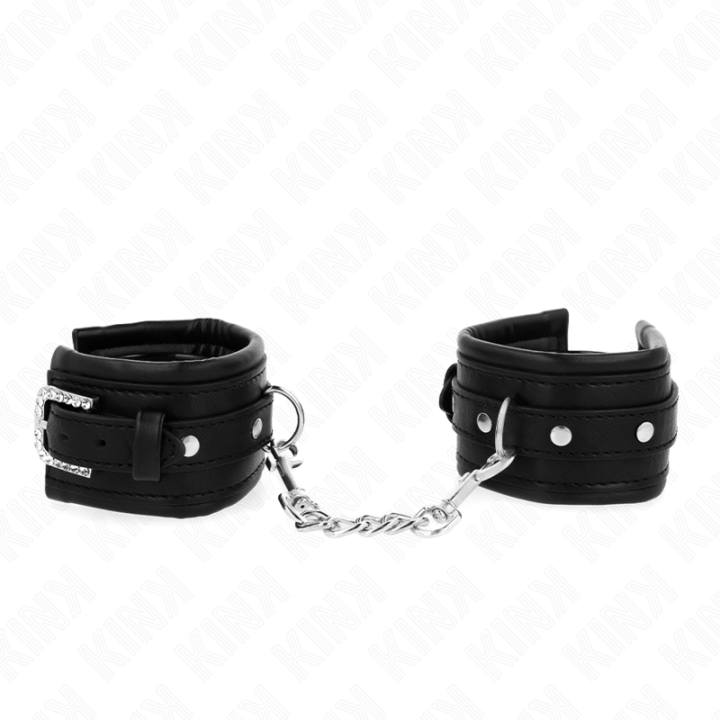 Kink - Handgelenkfesseln Mit Strass-Schnalle, Schwarz, Verstellbar 25-32 cm x 5,5 cm