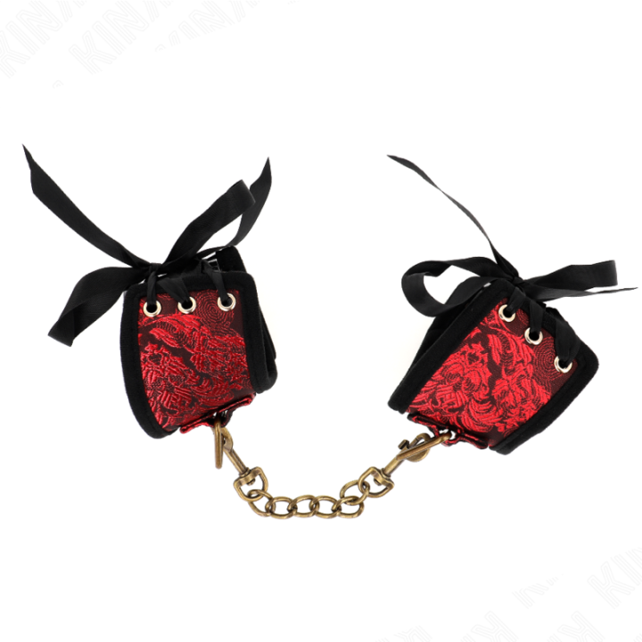 Kink - Scandal Wrist Restraints Red-Black Lace Details 24.5 cm x 6.5 cm