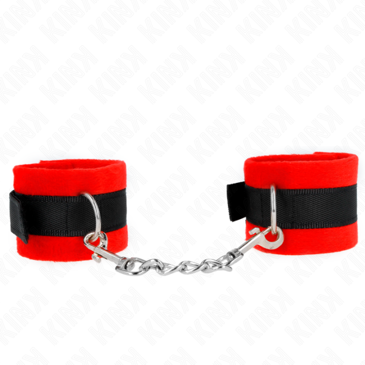 Kink - Beginner Pelzhandmanschetten Schwarz-Rot 30 x 7 cm