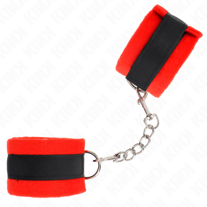 Kink - Manchettes Débutant en Fourrure Noir-Rouge 30 x 7 cm
