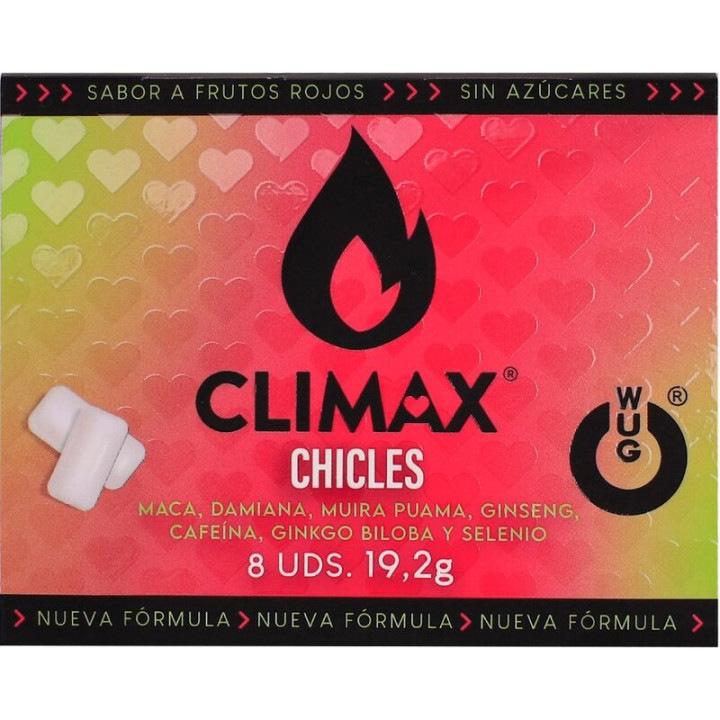 Wug Climax - Goma de Mascar Funcional Com Maca, Damiana e Ginseng Para Aumentar o Desejo e a Vitalidade Íntima. Cartela Com 8 un