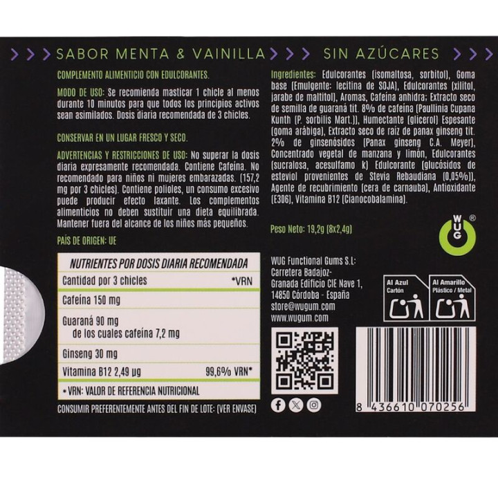 Wug on – Instant Energy in Chewing Gum Format Blister 8 Units