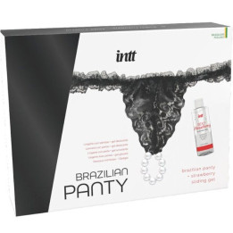 Intt Releases - Slip Nero Brasiliano Con Perle e Gel Lubrificante 50 ml