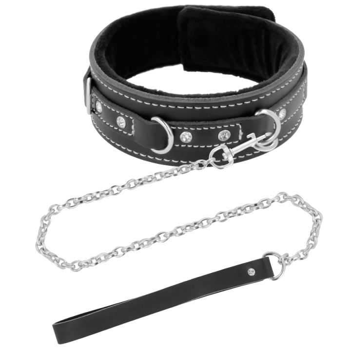 Darkness - Collier en Cuir de Haute Qualité Avec Laisse