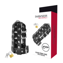 Darkness - Gaiola de Castidade de Couro Com Fechadura