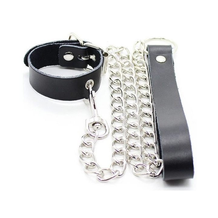 Ohmama Fetish - Collana Per Pene e Cinturino in Pelle Con Catena in Metallo
