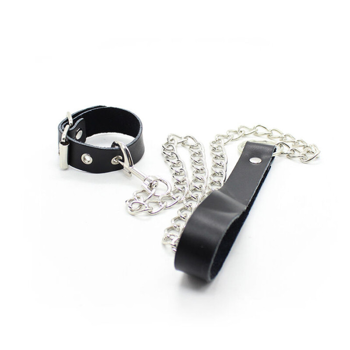Ohmama Fetish - Collar Para Pene y Correa Piel Con Cadena Metalica