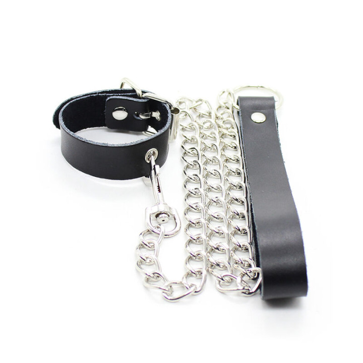 Ohmama Fetish - Colar Para Pênis e Alça de Couro Com Corrente de Metal