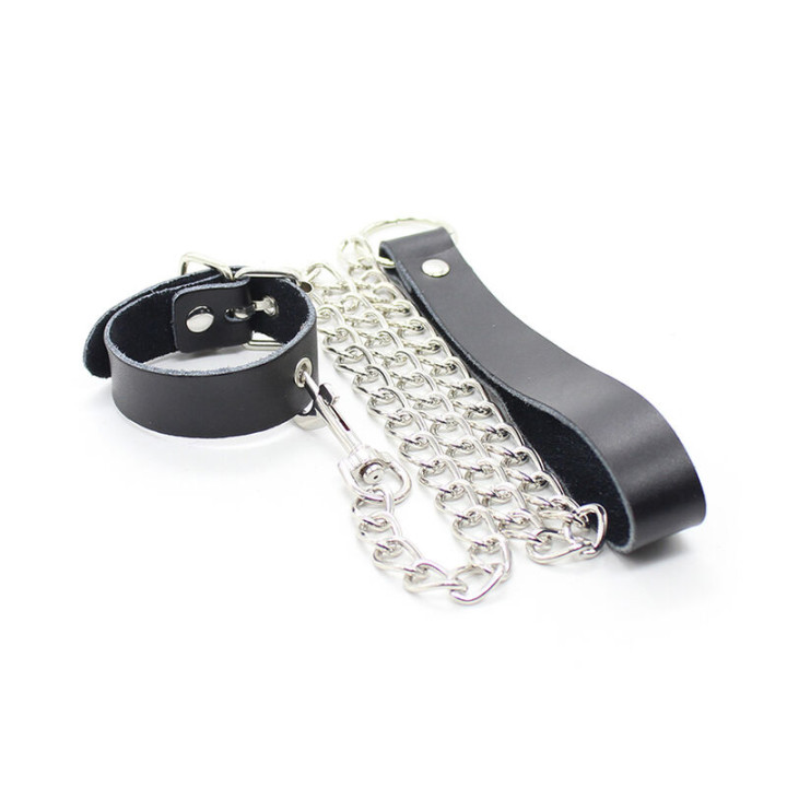 Ohmama Fetish - Collar Para Pene y Correa Piel Con Cadena Metalica