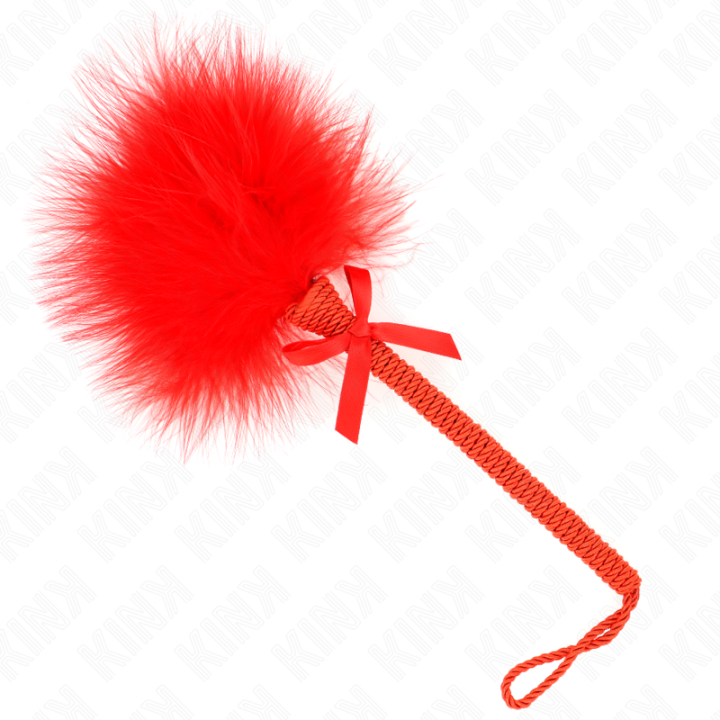 Kink - Varinha de Corda de Nylon Com Penas de Cócegas e Laço Vermelho 25 cm