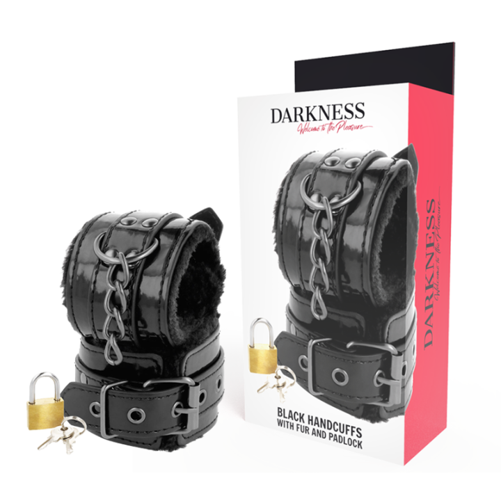 Darkness - Manette Nere Regolabili in Pelle Con Lucchetto