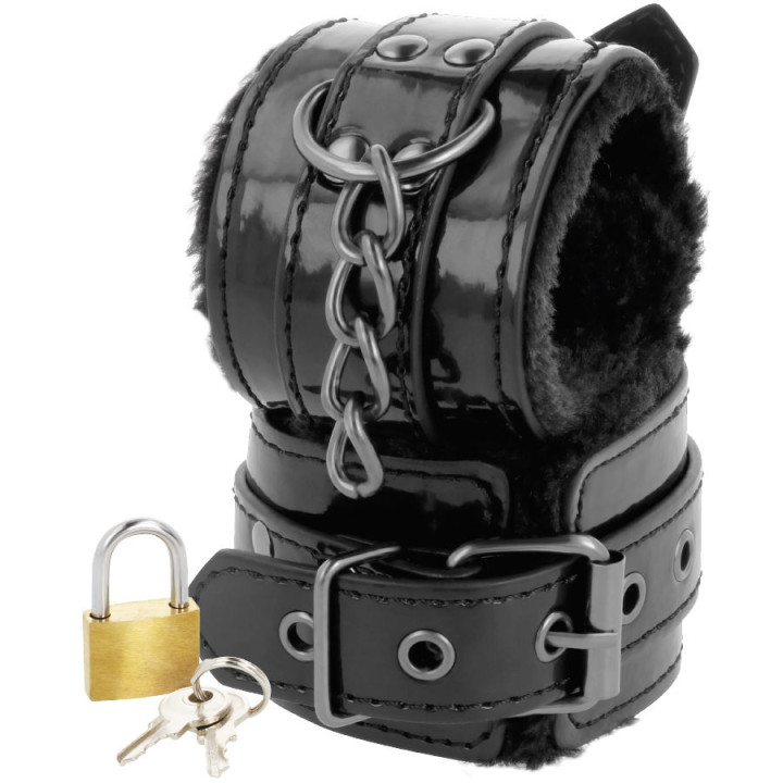Darkness - Schwarze, Verstellbare Lederhandschellen Mit Vorhngeschloss