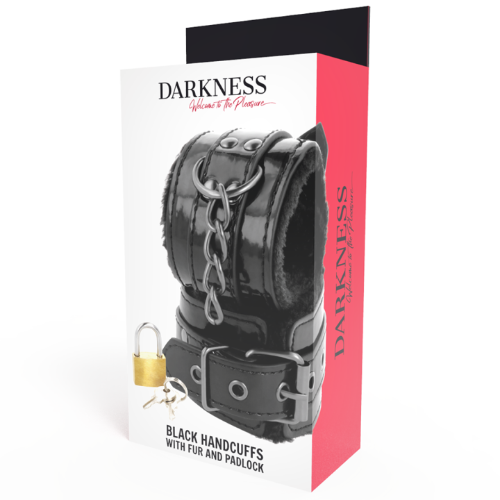 Darkness - Menottes Ajustables en Cuir Noir Avec Cadenas