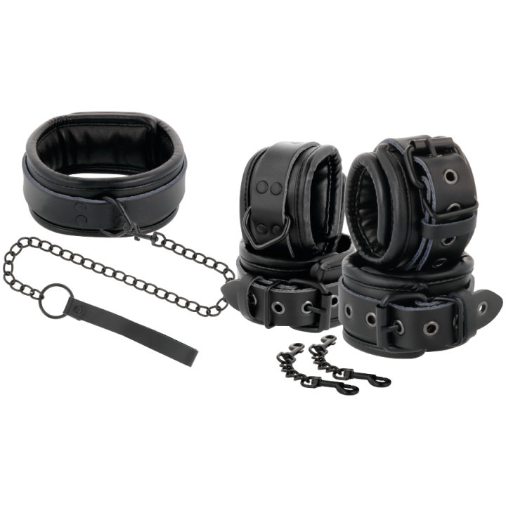 Darkness - Menottes et Collier en Cuir Noir