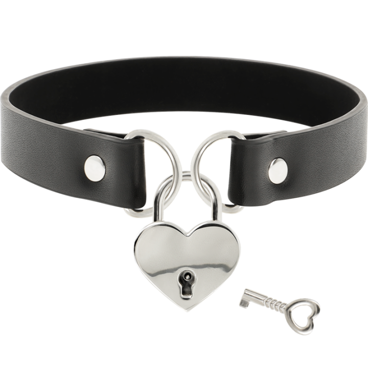Coquette Chic Desire - Colar de Couro Vegano Com Acessório de Corao Com Chave