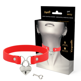Coquette Chic Desire - Collier en Cuir Vegan Rouge Avec Accessoire Coeur Avec cl?