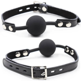 Ohmama Fetish - Bâillon Balle en Silicone Avec Ceinture en Cuir (Cadenas Inclus)