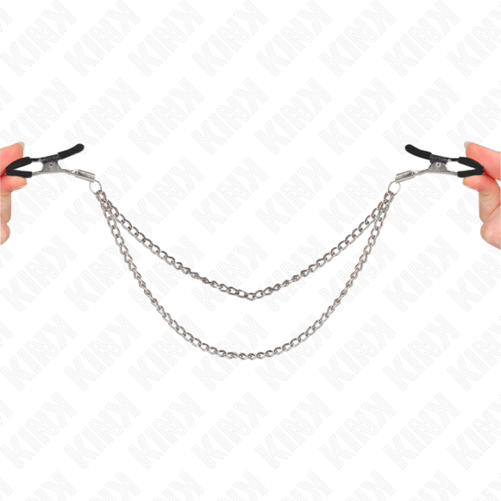 Kink - Nipple Clamps With 2 Thick Chains Silver 20/23 cm