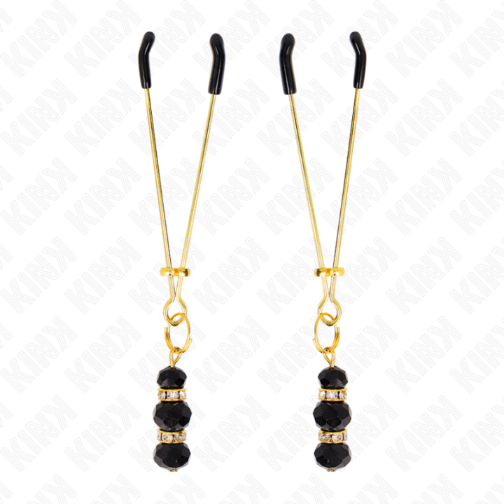 Kink - Pinças Finas Douradas Com 3 Contas de Vidro Pretas 7 cm