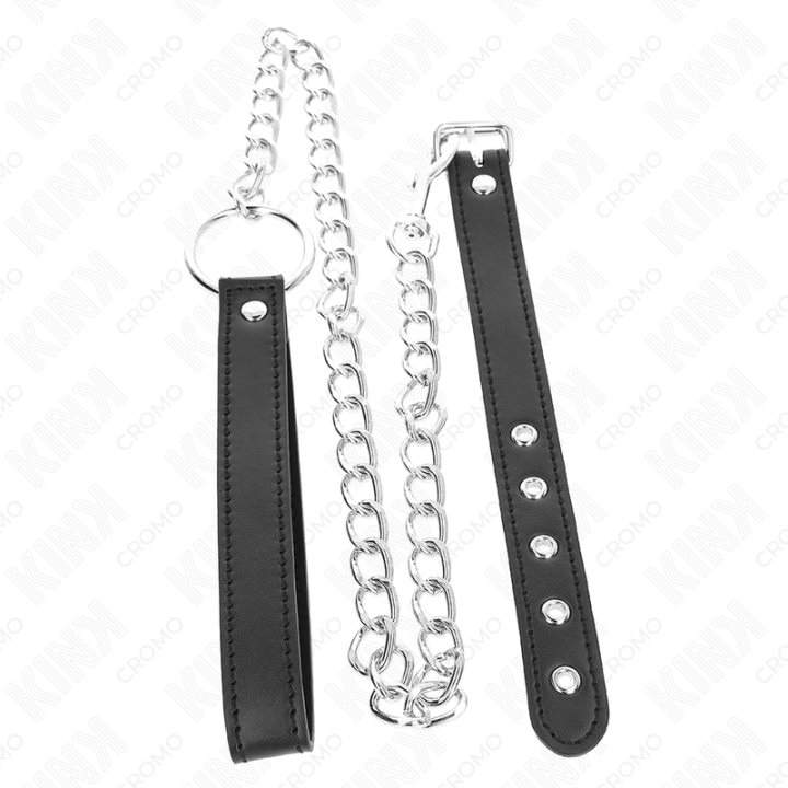Kink - Leather Penis Ring 21.5 x 2 cm With 60 cm Metal Chain And Leather Strap