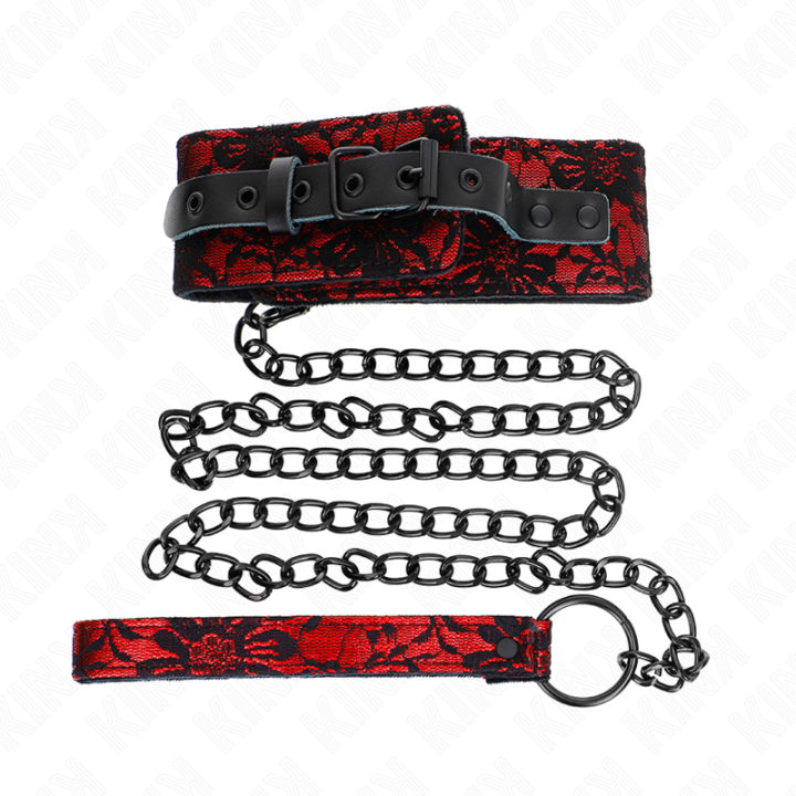 Kink - Collar Con Correa 105 cm de Encaje Con Cinturón de Cuero Real 44 x 5.5 cm