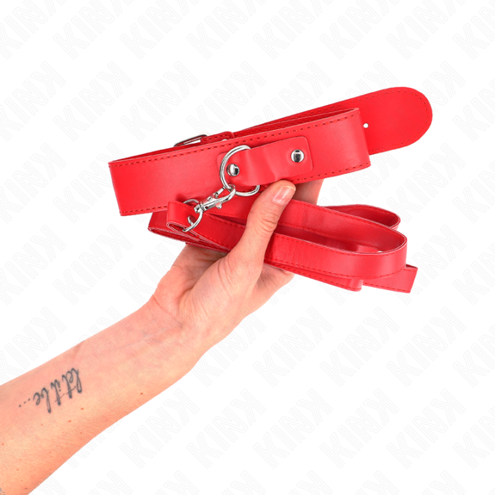 Kink - Collar Con Correa 116 cm Fino Rojo Ajustable 32-50 cm x 8 cm