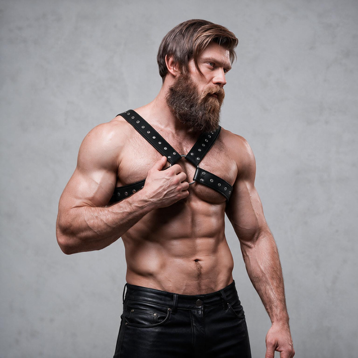 Fetish Submissive Attitude - Harnais de Poitrine Croisé en Éco-Cuir Pour Hommes Avec Clous
