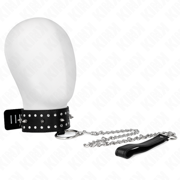 Kink - Necklace With Leash 65 cm With Silver Studs Model 1 Adjustable 36-43 cm x 5 cm