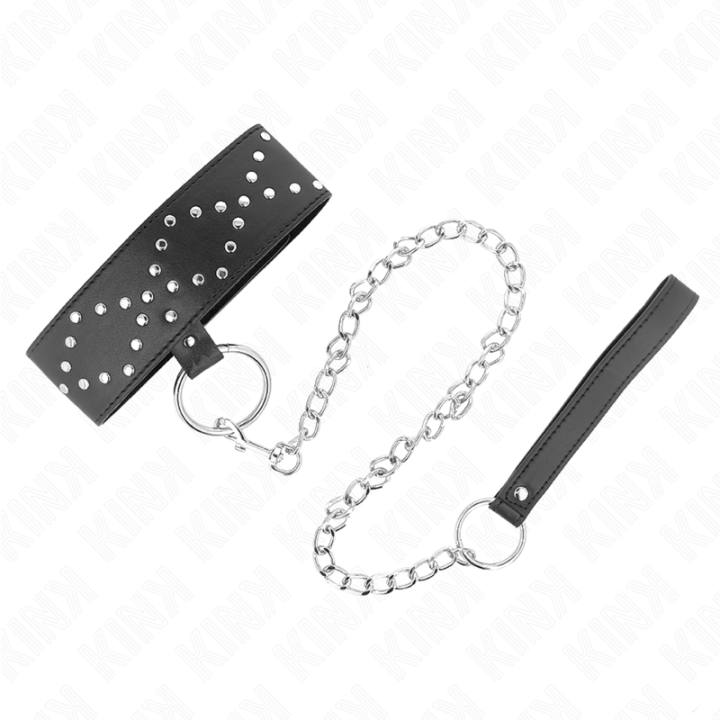 Kink - Collana 65 cm Con Guinzaglio Con Borchie Argento Modello 3 Regolabile 36-43 cm x 5 cm