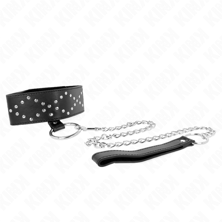 Kink - Collier 65 cm Avec Laisse Avec Clous Argentés Modèle 3 Réglable 36-43 cm x 5 cm