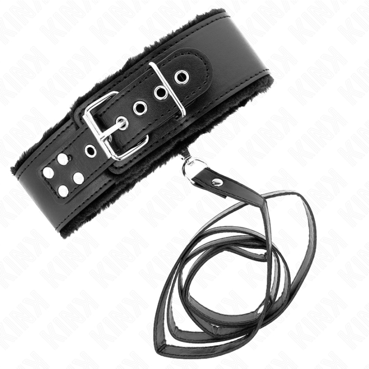 Kink - Necklace With Leash 116 cm With Silver Studs Model 4 Black Adjustable 40-48 cm x 6 cm