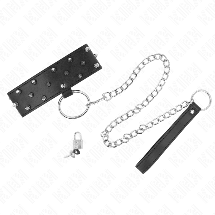 Kink - Colar Com Trela 65 cm Com Pregos Prata Modelo 5 Ajustável 36-43 cm x 5 cm