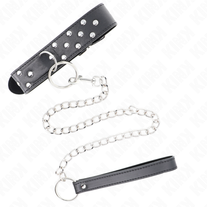 Kink - Ring Rivet Strap Necklace With Belt 65 cm Black Adjustable 36-50 cm x 3.8 cm