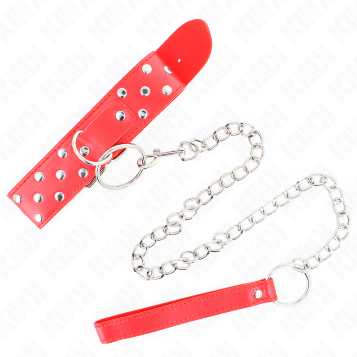 Kink - Collar Con Correa 65 cm Remache Anilla Rojo Ajustable 36-50 cm x 3.8 cm