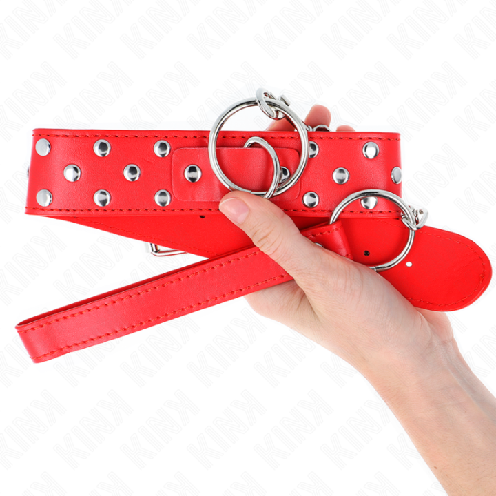 Kink - Ring Rivet Strap Necklace With Belt 65 cm Red Adjustable 36-50 cm x 3.8 cm
