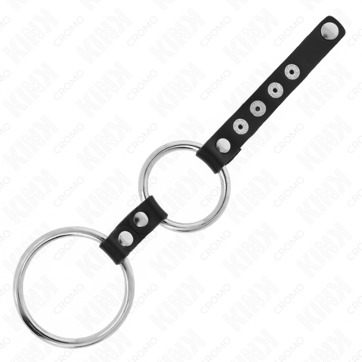 Kink - Anel de Pênis Duplo de Metal de 3,8 cm a 5 cm Conectado Com Couro