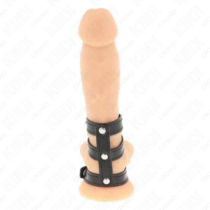 Kink - Anel de Couro Triplo Para Pênis Com Fecho de Pressão