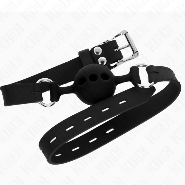 Kink - Bâillon Entièrement Silicone 55 x 2 cm Avec Boule de 4 cm Taille s Noir Ajustable 35-51 cm