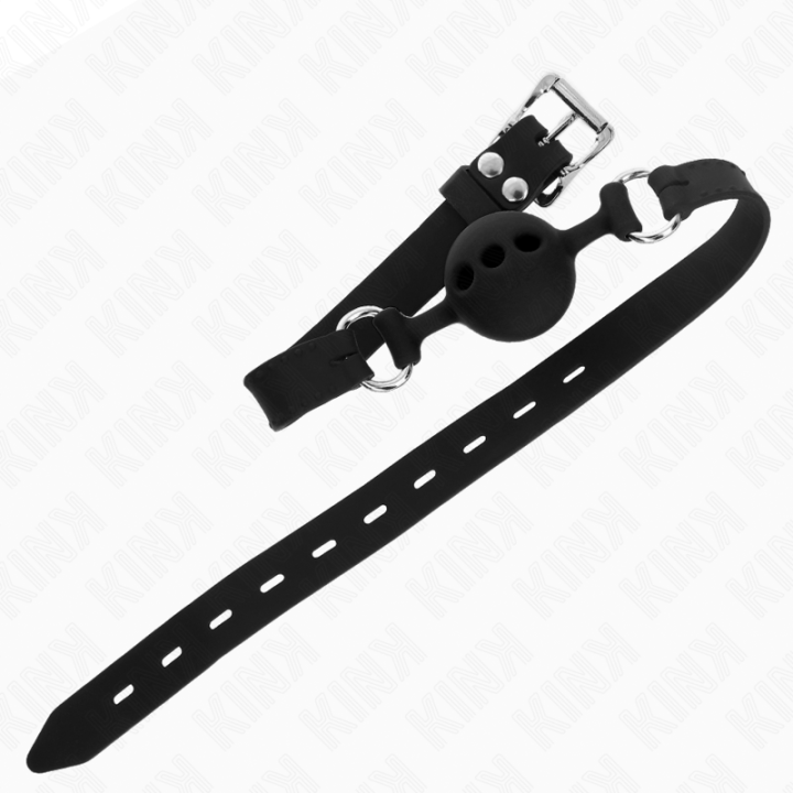 Kink - Bâillon Entièrement Silicone 55 x 2 cm Avec Boule de 4 cm Taille s Noir Ajustable 35-51 cm
