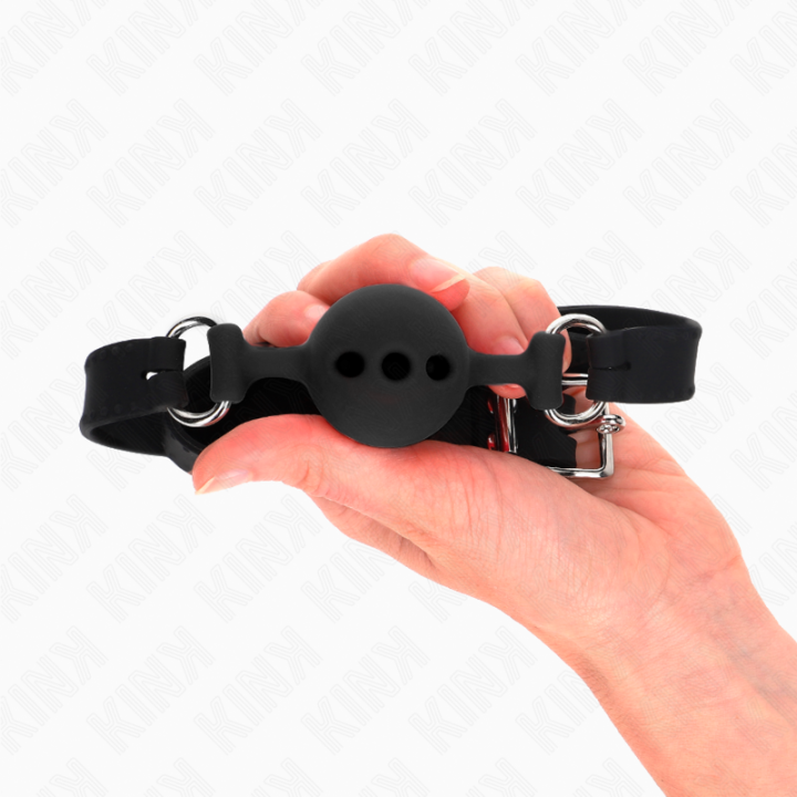 Kink - Bâillon Entièrement Silicone 55 x 2 cm Avec Boule de 4 cm Taille s Noir Ajustable 35-51 cm