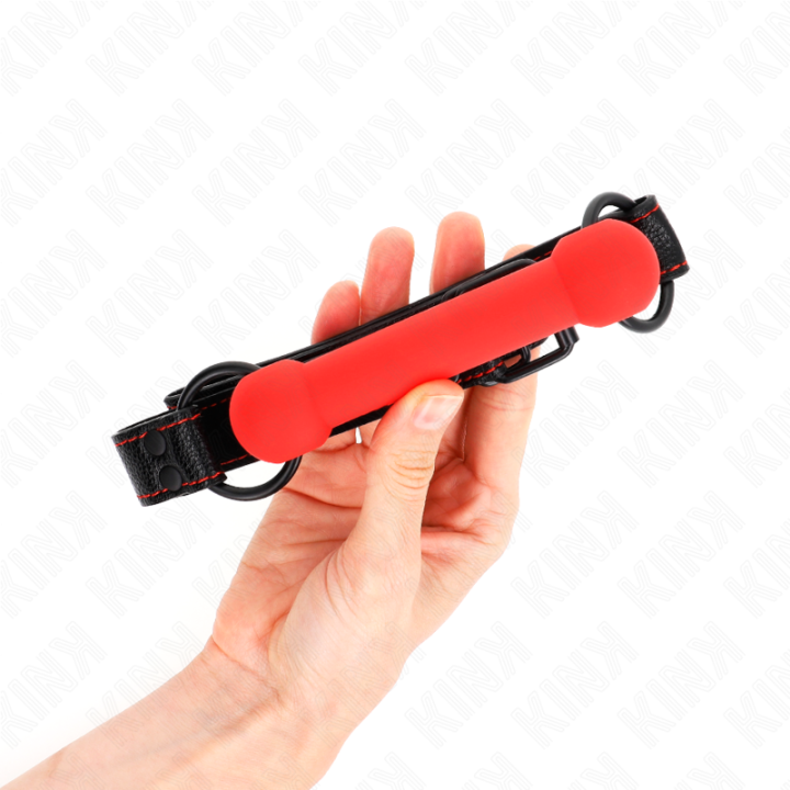 Kink - Gag en os Avec Sangle en Cuirette Rouge Ajustable 41-57 cm