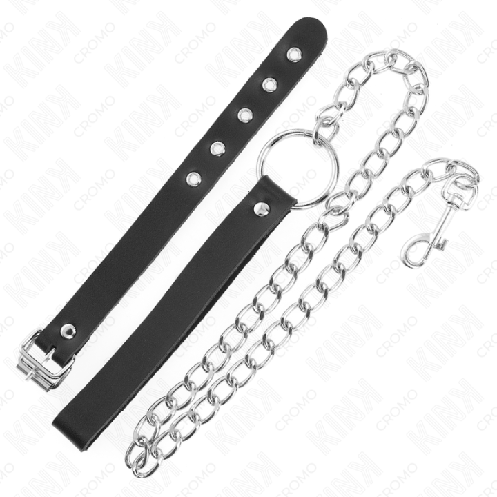 Kink - Leather Penis Ring With Strap 21.5 x 2 cm And Metal Chain 60 cm