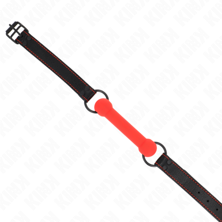 Kink - Gag en os Avec Sangle en Cuirette Rouge Ajustable 41-57 cm