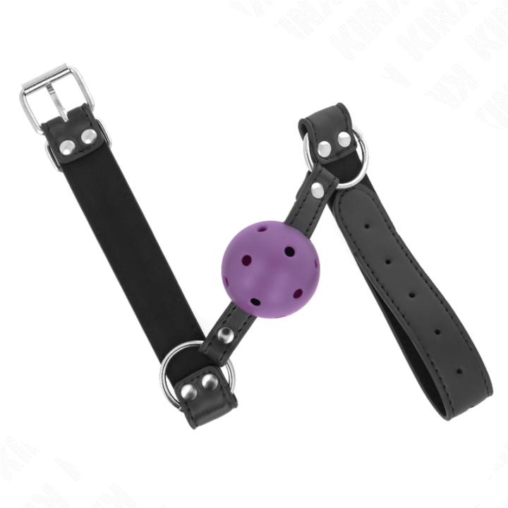 Kink - Mordaza de Bola 4 cm Transpirable Con Doble Remache Morado 62 x 2.5 cm Ajustable 42-58 cm